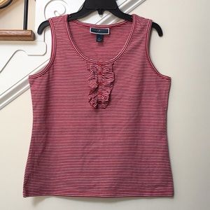 Women’s Striped Sleeveless Top Size Petite L Color Red Frills Buttoned front